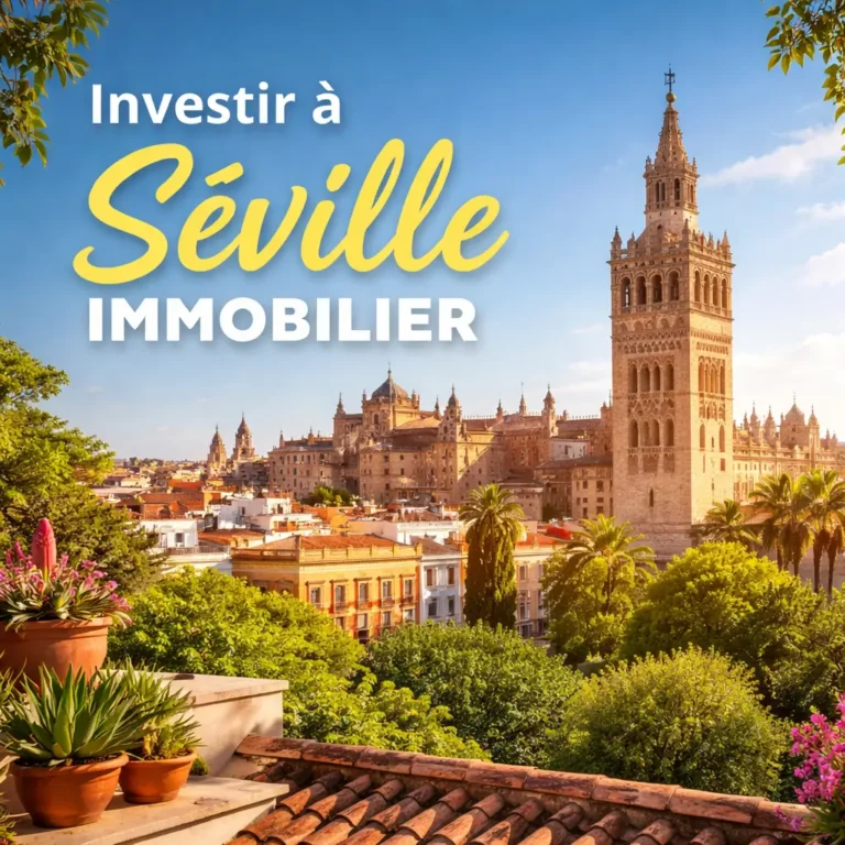 investir Séville immobilier : vue panoramique de la ville avec la Giralda et les toits andalous sous un ciel ensoleillé