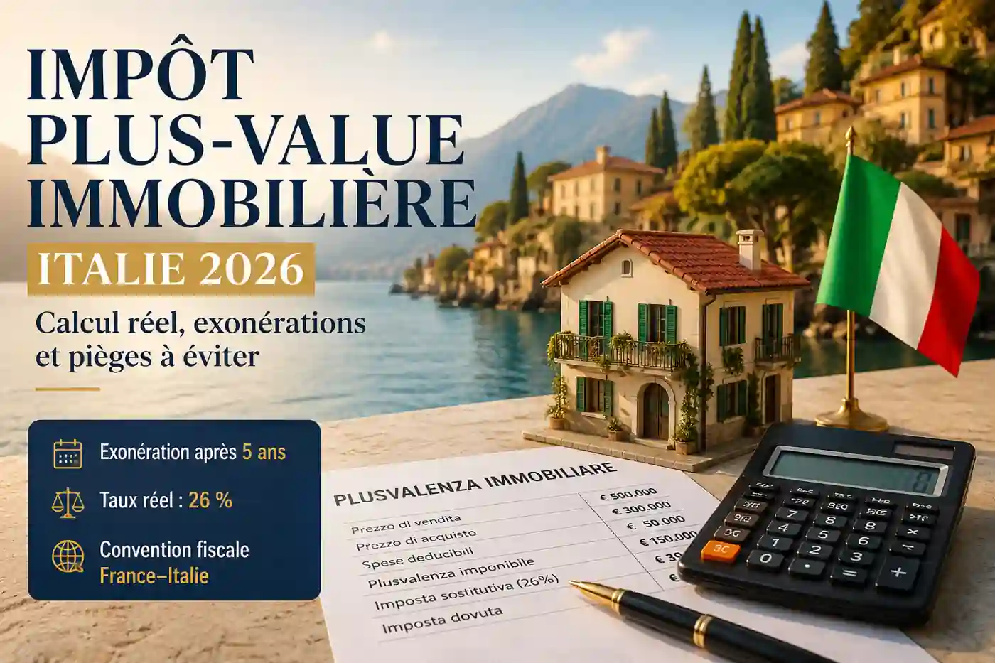 Impôt plus-value immobilière Italie avec calcul fiscal et investissement immobilier en 2026