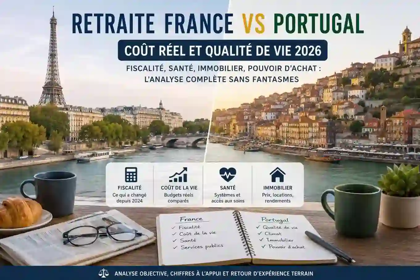 Retraite France vs Portugal : comparaison réaliste du coût de la vie, de la fiscalité, de la santé et de la qualité de vie en 2026 entre la France et le Portugal