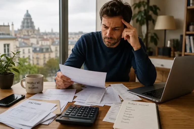 coût caché vie Europe : expatrié analysant les dépenses invisibles liées au logement, à la fiscalité et à la santé en 2026