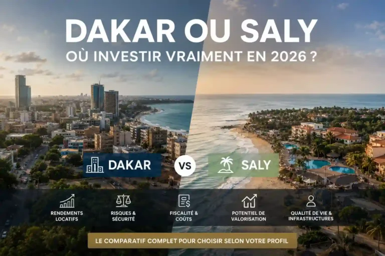 Dakar ou Saly : où investir ? Comparaison réaliste entre la capitale sénégalaise et la station balnéaire de Saly pour un investissement immobilier en 2026.