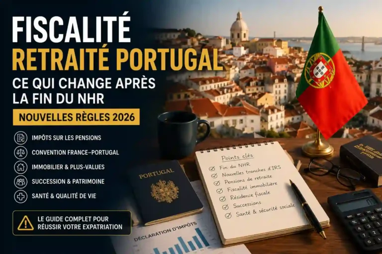 Fiscalité retraité Portugal : couple de retraités analysant les nouvelles règles fiscales après la fin du NHR à Lisbonne en 2026