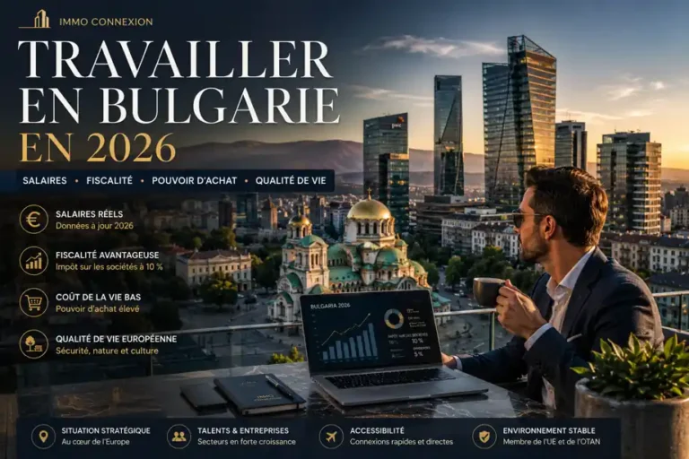 Travailler en Bulgarie : vue premium de Sofia avec quartier d'affaires moderne, fiscalité attractive et opportunités professionnelles en 2026