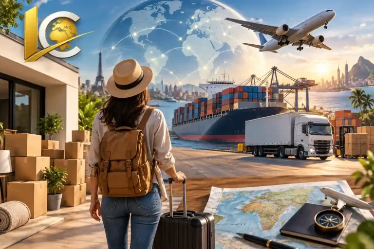 Déménagement international : cartons, conteneur maritime, camion et avion pour préparer un départ à l'étranger