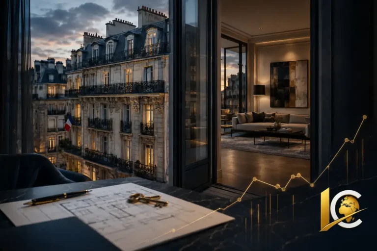 Investir en France en 2026 : immeuble haussmannien, appartement premium et courbe de rendement immobilier